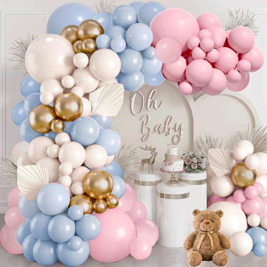 110 Piece Gender Revealing Balloon Arch Suit, Powder Blusher Pink And Blue Balloons For Boys And Girls Children's Birthdays Baby Shower Decoration - Multicolor - View 1