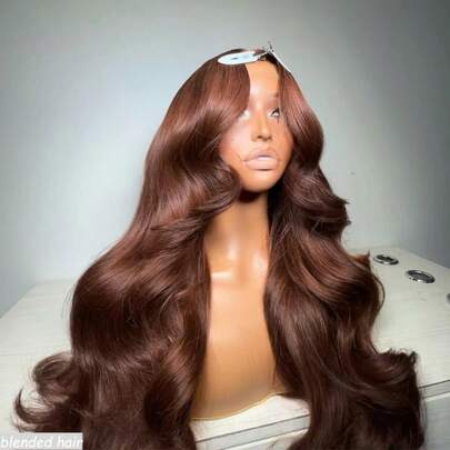 10-36Inch Ombre Lace Front Wig Human Blended Hair 180% Density Wig Human Blended Hair Pre Everything 13x4 Highlight Body Wave Wigs Glueless Wig For Women Brown