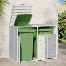 vidaXL Garbage Can Enclosure For 3 Bins, Grey, 216x81x115 Cm, Steel, Single Garbage Can Enclosure, Single Garbage Can Cover, Garbage Can Cladding - 灰色 - 查看 11