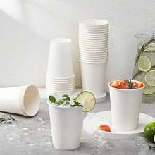 50 chiếc cốc giấy dày màu trắng, cốc trà sữa/cà phê dùng một lần, cốc cà phê giấy Kraft dùng một lần, cốc trà sữa dùng một lần, cốc cà phê cách nhiệt hai lớp dùng một lần có nắp đậy. - trắng - Xem 9