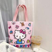 Sanrio 女款大容量托特包/單肩包/旅行包，Hello Kitty 帆布托特包，可愛 KT 托特單肩包，卡通百搭托特包，大容量通勤包，適合旅行、開學、通勤 - 彩色 - 查看 3