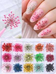 15 Colors Flower Nail Art Decoration Set, Vivid Floral Nail Jewelry Stickers, Suitable For Nail Salon DIY, Spring Nail Accessories - Multicolor - View 1