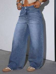 Women's Casual Loose Wide Leg Jeans With Pockets, Suitable For Daily Wear Spring - 輕洗 - 查看 5