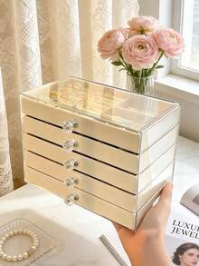 1 pieza Caja de almacenamiento de joyas/relojes/pulseras de 5/3/1 capa con flocado, caja de joyas apilable y multifuncional con cajones transparentes, organizador de joyas de 5 niveles, caja de joyas antioxidante para aretes, anillos, collares, pulseras, ideal para regalos de cumpleaños, Día de San Valentín y aniversario, caja de exhibición - Multicolor - Ver 4