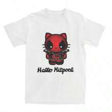 Deadpools Hello KittyS Kawaii T-Shirt Fashion T-Shirts Short-Sleeved Vintage Tops Summer Cotton O Neck 3XL Tees - trắng - Xem 1