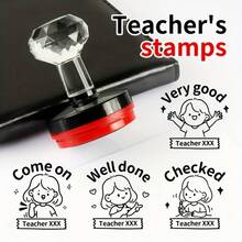 Custom Teacher Name Stamp With Inspiring Phrase, Transparent Gem Design, Suitable For Grading Assignments And Classroom Management, Great For School And Office Use - Multicolor - View 1