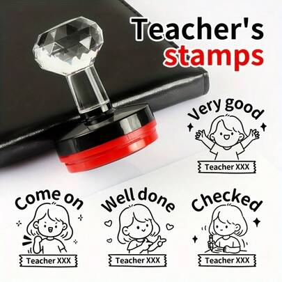 Stempel Nama Guru Kustom dengan Frasa Inspiratif, Desain Permata Transparan, Cocok untuk Memberi Nilai Tugas dan Manajemen Kelas, Sangat Bagus untuk Penggunaan di Sekolah dan Kantor