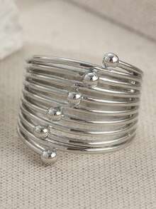 Fashionable Retro Multi-Circle Wrapped Design Hollow Wide Band Ring, Handmade Jewelry Suitable For Women's Parties And Gatherings, An Ideal Gift For Friends - Silver - View 7