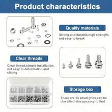 380pcs Hex Nut And Bolt Set - Durable M2, M2.5, M3, M4, M5 Metric Sizes, Universal Engineering And Repair Hardware Kit, Metal Material, Long-Lasting, |Hex Nut|Durable Metal Nut, Nut And Bolt Set - Silver - View 8