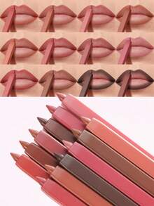 Regalo del Día de San Valentín - Set de Delineador de Labios y Brillo de Labios, No Pegajoso, Hidratante, Colores Vibrantes de Larga Duración, Textura Suave, Múltiples Estilos de Maquillaje de Labios - 02 - Ver 3