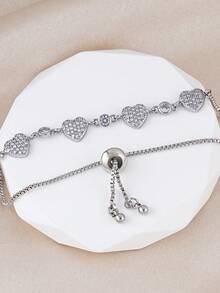 1pc Adjustable Women's Bracelet Inlaid With Artificial Zirconia, Exquisite And Sparkling, Suitable For Women's Daily, Date, Music Festival, Party Matching, Perfect Gift Choice - Silver - View 5