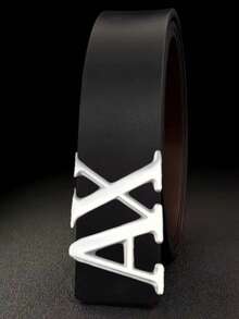 男士时尚光滑压纹皮革腰带，配简约AX扣，多功能腰带 - 彩色 - 查看 4