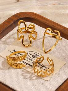 Bộ 4 chiếc nhẫn hình trái tim, bông lúa mì và hình trứng bằng thép không gỉ mạ vàng 18K, trang sức tối giản, thích hợp làm quà tặng cho phụ nữ dùng hàng ngày, dự tiệc, hẹn hò và du lịch. - Nhiều màu - Xem 5