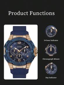 Guess Đồng hồ nam UESS Genesis mặt xanh dương, dây đeo cao su mạ vàng hồng W1254G3 - Màu xanh lam - Xem 5