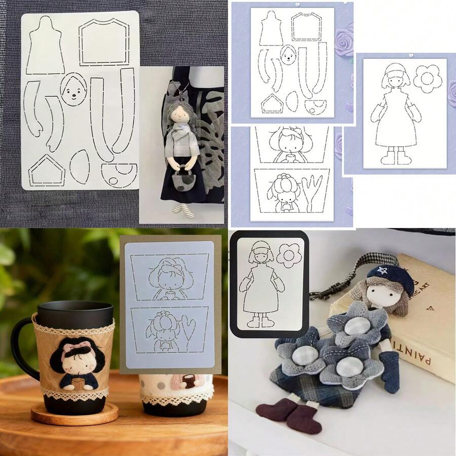 3 piezas Plantilla de costura de patchwork de dibujo hecho a mano DIY de PET, suministros de artesanía de costura para principiantes - Multicolor - Ver 1
