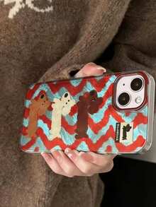 1 pieza Funda de teléfono con brillo ondulado de perro salchicha lindo, compatible con las series Apple 11 12 13 14 15 16 17 Pro Max, excelente para uso personal o como regalo a colegas y amigos (teléfono no incluido) - Rojo y azul - Ver 4