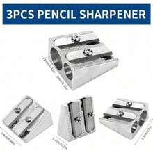 3pcs Metal Double Hole Pencil Sharpener, Manual Silver Pencil Sharpener, Suitable For Children, Home, School, Office Stationery - Multicolor - View 2