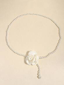 1 Piece Of Sweet White Imitation Pearl Beaded Chain Flower Baroque Style White Women's Waist Necklace Ball - 白色 - 查看 4