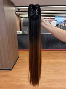 WIGGAGA 32英寸长直发耐热纤维夹式马尾辫，灵感源自夏日度假风，棕色 - 漸層棕色 - 查看 10