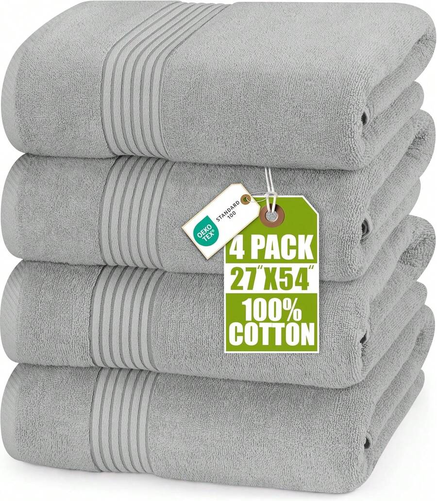 Utopia Towels Luxurious Bath Towels Set, 27 X 54 Inches 100% Ring Spun Cotton, 4 Pack, Beige - 冷灰色 - 查看 1