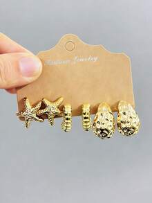 6/18件套时尚耳环套装，适合日常及节日佩戴，采用ABS树脂材质，UV镀层不褪色金色饰面 - 金色 - 查看 3