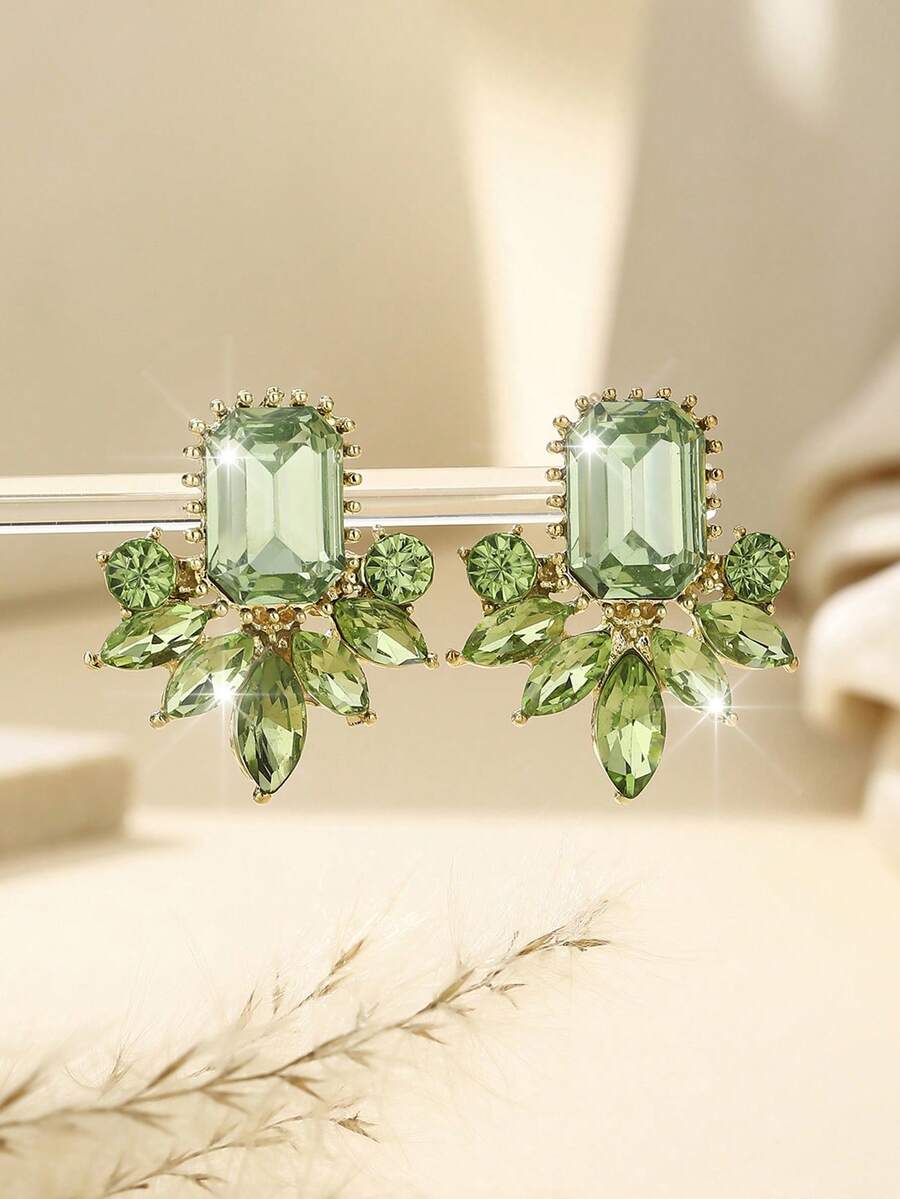 1 Paar Vintage Kristall Perlen Ohrringe zum Baumeln, elegante dekorative Ohrringe geeignet für den täglichen Gebrauch und Partyanlässe - Grasgrün - Übersicht 1