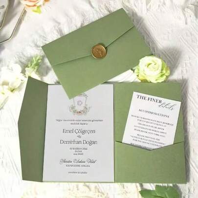 25张三折口袋式婚礼邀请卡，含信封，简约风格，适用于订婚、洗礼、DIY邀请函，尺寸5*7英寸，口袋式邀请卡，可定制，圣诞贺卡