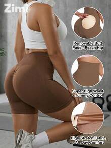Zimi Collection Plus Size Seamless High Waist Shaping Shorts, Tummy Control Fitness Sports Casual Pants For Women - Brown - View 3
