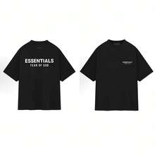 Essentials FW24  Crewneck Lightweight Stretch Logo Crew Neck Short Sleeve Tee Unisex Cotton Summer T-Shirt, Everyday Basic Top - Black - View 3