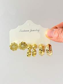 Bộ 6-18 chiếc khuyên tai CCB mạ vàng, kiểu dáng thanh lịch và sang trọng, thích hợp làm quà tặng Ngày của Mẹ, đeo hàng ngày, đi du lịch, dự tiệc. - Vàng - Xem 6