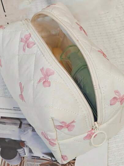 Túi đựng mỹ phẩm hình nơ dễ thương, túi khóa kéo in họa tiết chần bông, túi đựng đồ vệ sinh cá nhân du lịch xách tay, túi đựng mỹ phẩm, hộp bút cho học sinh, quà tặng cho kỳ nghỉ, du lịch, quà tặng cho bạn bè nữ.