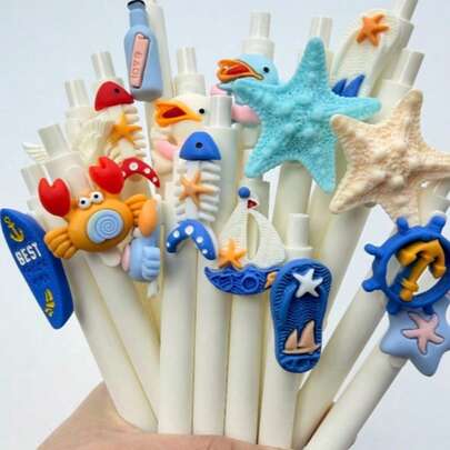 5/10支装夏季新款海洋主题圆珠笔，中东风格中性笔，黑色笔