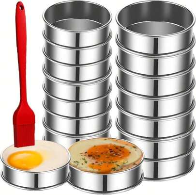 16 paquetes de anillos para muffins ingleses, anillos para crumpets de acero inoxidable de doble rodillo de 4 pulgadas y 3.15 pulgadas, moldes de anillos metálicos redondos para cocinar galletas, panqueques