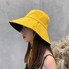 Spring And Autumn Women's Large Brimmed Fisherman Hat, Japanese And Korean Styles Can Be Worn On Both Sides With Multiple Colors To Choose From. The Large Brimmed Hat Provides Sun Protection And Shade, And Can Be Worn In Various Outdoor Activities Such As Hiking And Beaches - Màu vàng - Xem 3