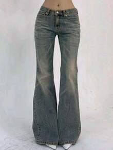 Women's Retro Elastic Denim Flare Pants Casual Fall - Retro Blue - View 1