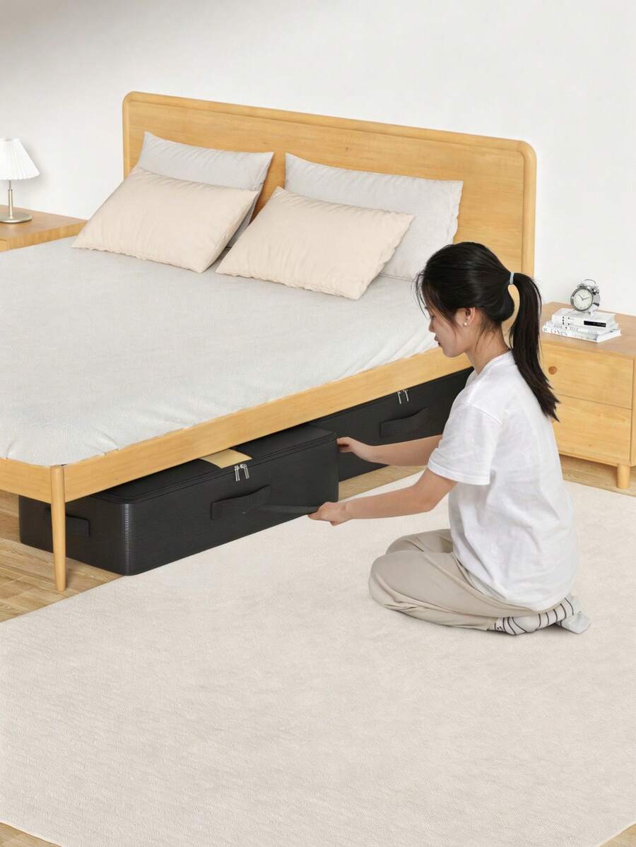 1PC Waterproof Visible Woven Underbed Storage Bag, Thick Wear-Resistant Material, Full Clear Window For Easy Viewing, Reinforced Handles, Smooth Zipper, Waterproof Dustproof, Foldable Space-Saving, Extra Large Capacity For Quilts, Blankets, Clothes And Bedding Organization. - View 1