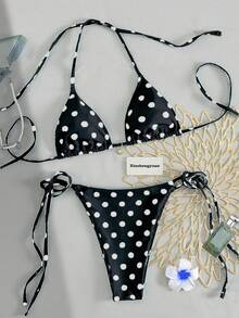 Bộ bikini Xinshengyuan 2026 2 món/set dành cho Tết Dương lịch và Lễ Tình nhân, kiểu dáng gợi cảm, dễ thương, màu xanh ngọc chấm bi, dây buộc cổ tam giác hai bên, chất liệu co giãn vừa phải, phong cách Âu Mỹ, quần bơi nữ kiểu buộc dây bên hông, thích hợp cho kỳ nghỉ biển và hồ bơi, tiệc biển, trang phục đi biển mùa hè, đồ bơi mùa xuân mùa đông. - Nhiều màu - Xem 1