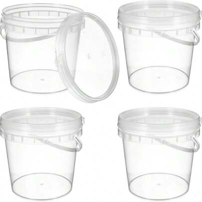 1/3 piezas Cubo de hielo de plástico transparente de 1L con tapa y asa, recipiente de almacenamiento de alimentos reutilizable para bebidas frías, gelatina y jugo