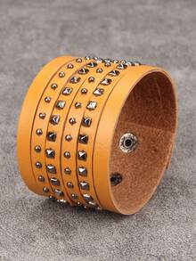 1pc Leather Bracelet, Personalized Rivet Wide Cuff Bracelet, Punk Style Stage Performance Accessory, Unisex, Nightclub Decor, Gift For Boyfriend - Bracelet - View 3