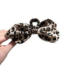 New Leopard Print Fabric Double-Sided Bow Large Hair Claw Clip, High-End Hair Accessory For The Back Of The Head - 豹紋抓夾-咖色 - 查看 5