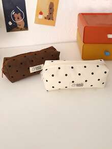 1PC Minimalist Polka Dot Pattern Pencil Case, Large Capacity Fabric Pen Organizer Pouch With Zipper For School Supplies & Office Desk, Simple Korean Style Pencil Case - Single Piece - View 10