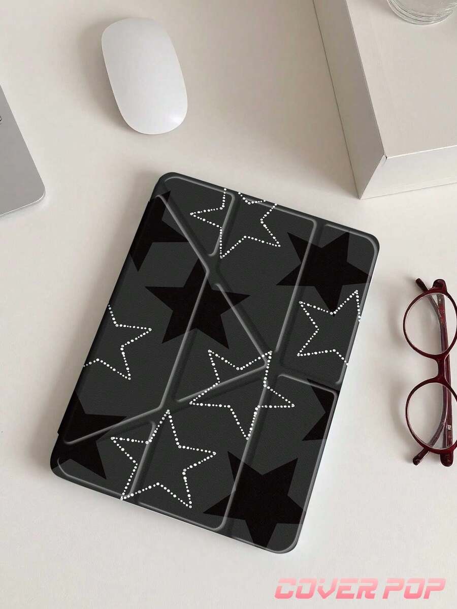 Ốp lưng máy tính bảng họa tiết ngôi sao đen, tương thích với iPad Air 11 inch M3 2025 / M2 2024, Air thế hệ thứ 5 2022, (A16) 11 inch thế hệ thứ 11 2025, tương thích với Samsung Galaxy Tab, Kindle Paperwhite thế hệ thứ 12 2024, mặt lưng trong suốt, ốp bảo vệ họa tiết thời trang, chức năng tự động tắt/mở màn hình, bảo vệ bằng túi khí, thích hợp làm quà tặng và sử dụng trong văn phòng.