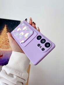 1pc Solid Purple TPU Shockproof Full Coverage Phone Case And 1pc Purple Swan Pattern Detachable Card Holder 2-In-1 Fashionable Versatile Creative Full Protection Soft Phone Case, Suitable As Gift For Girlfriend/Boyfriend, Best Friend/Sibling, Wife/Husband, Partner, Family/Friend, Boss/Colleague, Compatible With Android Phones - Multicolor - View 4