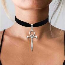 Gothic Punk Sword Cross Vampire Choker Pendant Necklace Black Velvet Satan Pagan Witchcraft - AQ-4075 - View 6