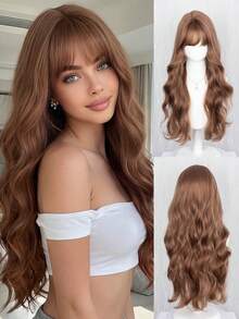长款波浪刘海假发，自然逼真耐热合成发丝，适合日常佩戴和角色扮演 - 彩色 - 查看 2