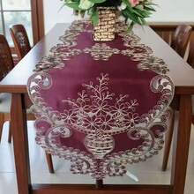 Toalha de Mesa Bordada 3D com Cesta Floral Bordô, Passadeira de Mesa para Reuniões Domésticas, Mesa de Jantar, Mesa de Centro, Gabinete de TV, Sapateira, Cômoda, Disponível em Vários Tamanhos - Vinho - Visão 3