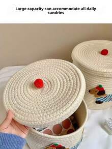 Xô đựng đồ chống bụi có nắp bằng vải cotton dệt dung tích lớn, thiết kế hình chú chó con dễ thương, giỏ đựng đồ gia dụng - Nhiều màu - Xem 6