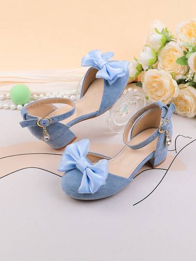 Giày bé gái dự tiệc cưới, tiệc tùng, lễ hội, phù hợp cho bé gái nhỏ và lớn, kiểu dáng cổ điển, thoải mái, đa năng với nơ và đá đính, phù hợp với váy, biểu diễn, múa ba lê, phong cách công chúa, giày cao gót da lộn thanh lịch, mùa hè
