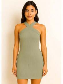 Short Dress With Crossed Straps – Fitted, Sexy, And Elegant For Parties - Mint Green - View 1