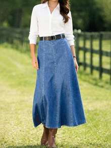 High Elastic Skirt, Washed Deep Blue Casual Spring - Giặt nhẹ - Xem 13